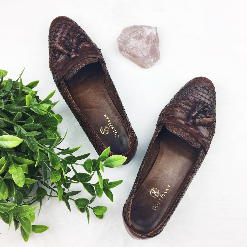 Cole Haan Vintage Woven Leather Tassel Loafers